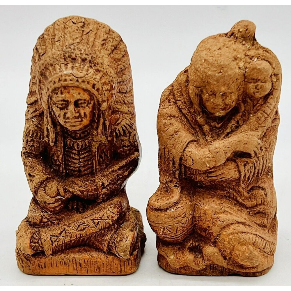 1940s Syroco Wood‎ Native American Chief Woman Papoose Salt Pepper Shaker Set